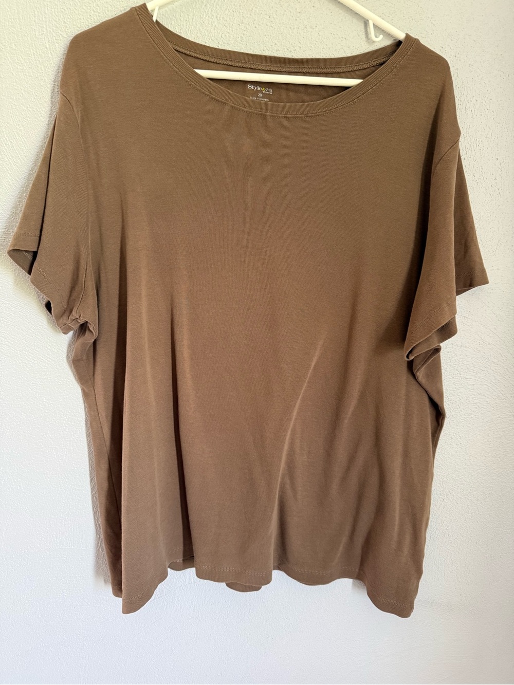 Style & Co. Brown Short Sleeve Crewneck Tee